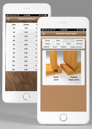 Woodworking Joint Types shown in the woodworking app for iPhone, Android and iPad