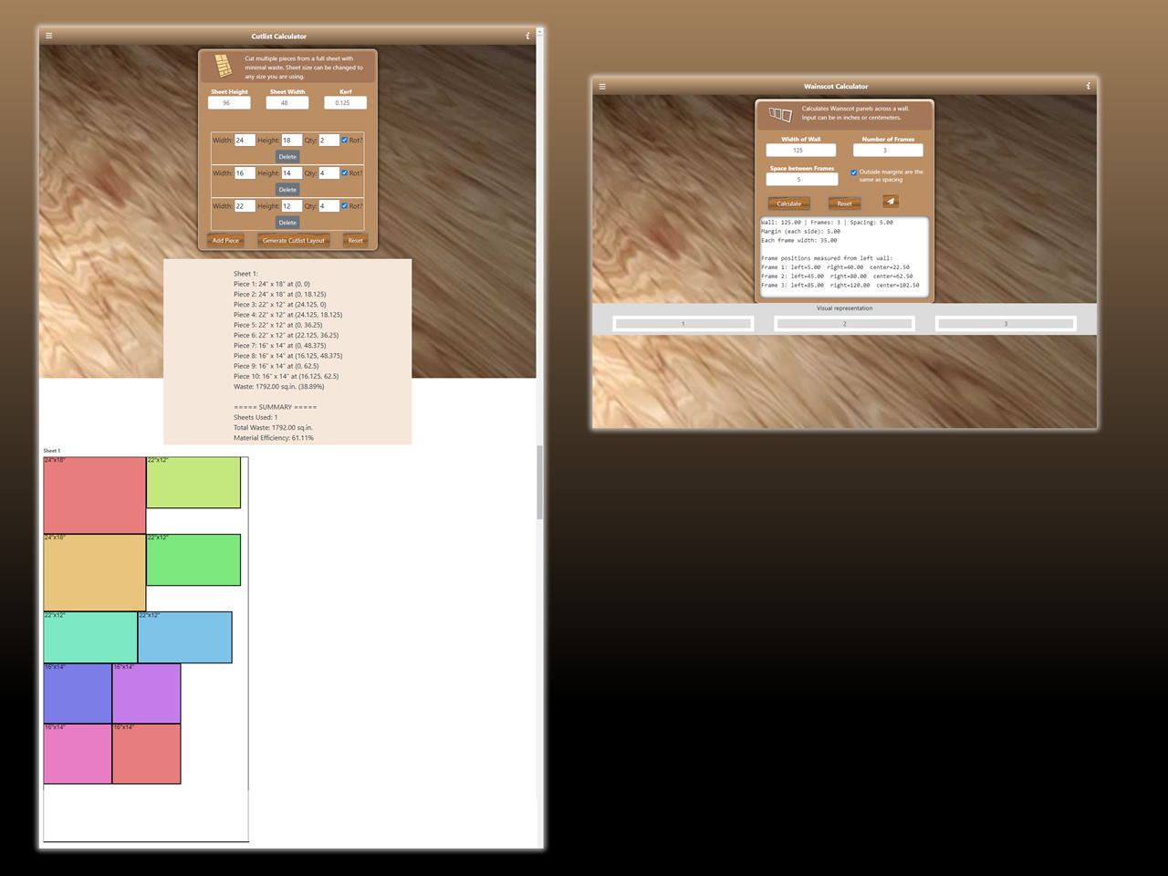 Woodworking app Cut list and Wainscotting Calculator
